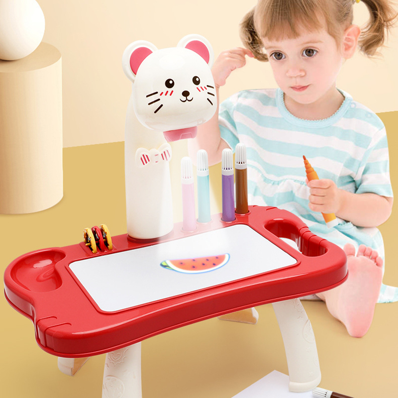스마트 프로젝터 어린이 그림 테이블 세트 프로젝터 교육 장난감 아이들을위한 놀이 세트를 그리는 법을 배웁니다 어린이 그림 테이블 세트
